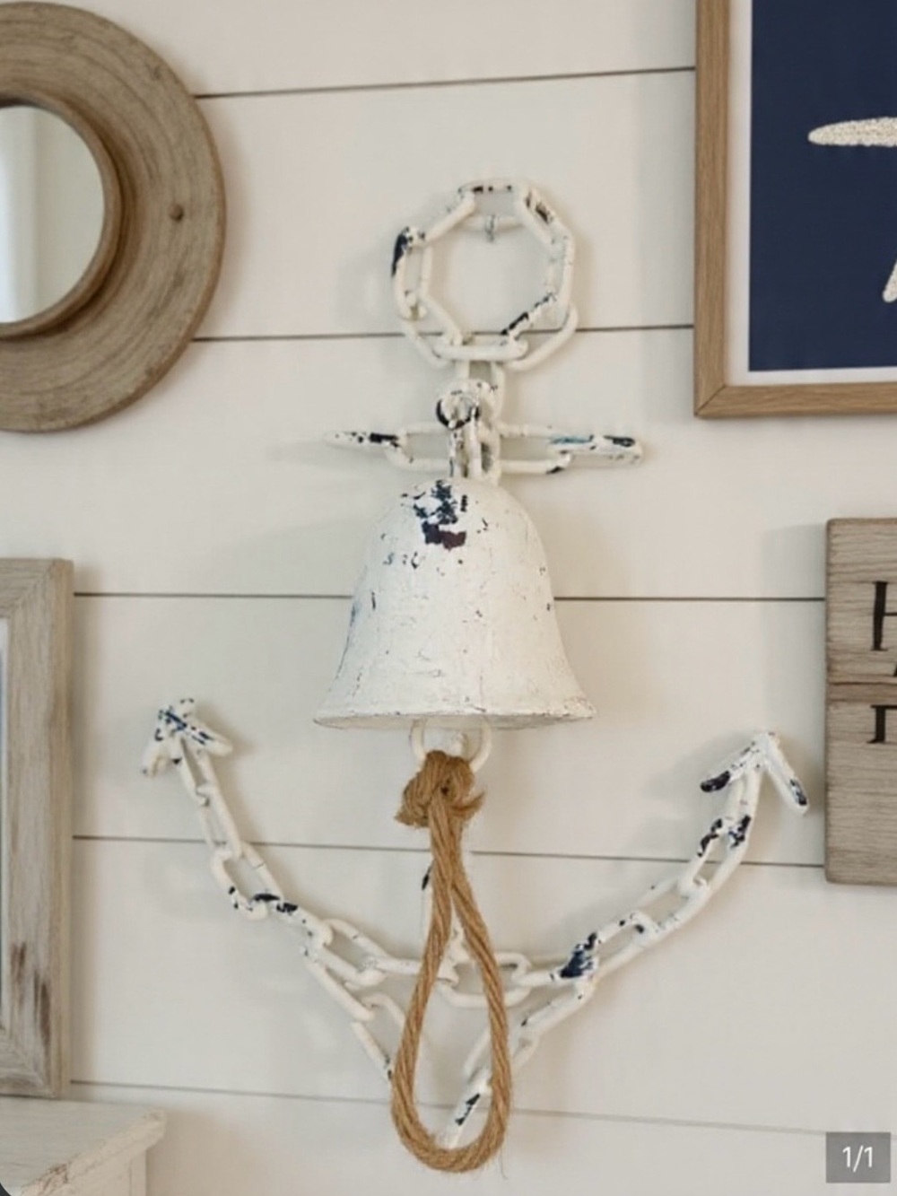 White Anchor Wall Bell with Jute Rope